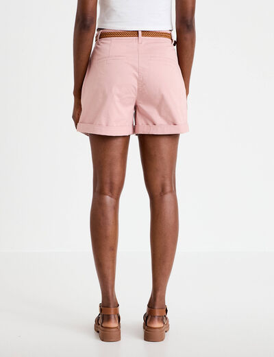 Short chino ceintur&eacute; rose pastel femme