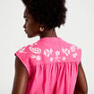 Blouse droite sans manches col v rose fushia femme