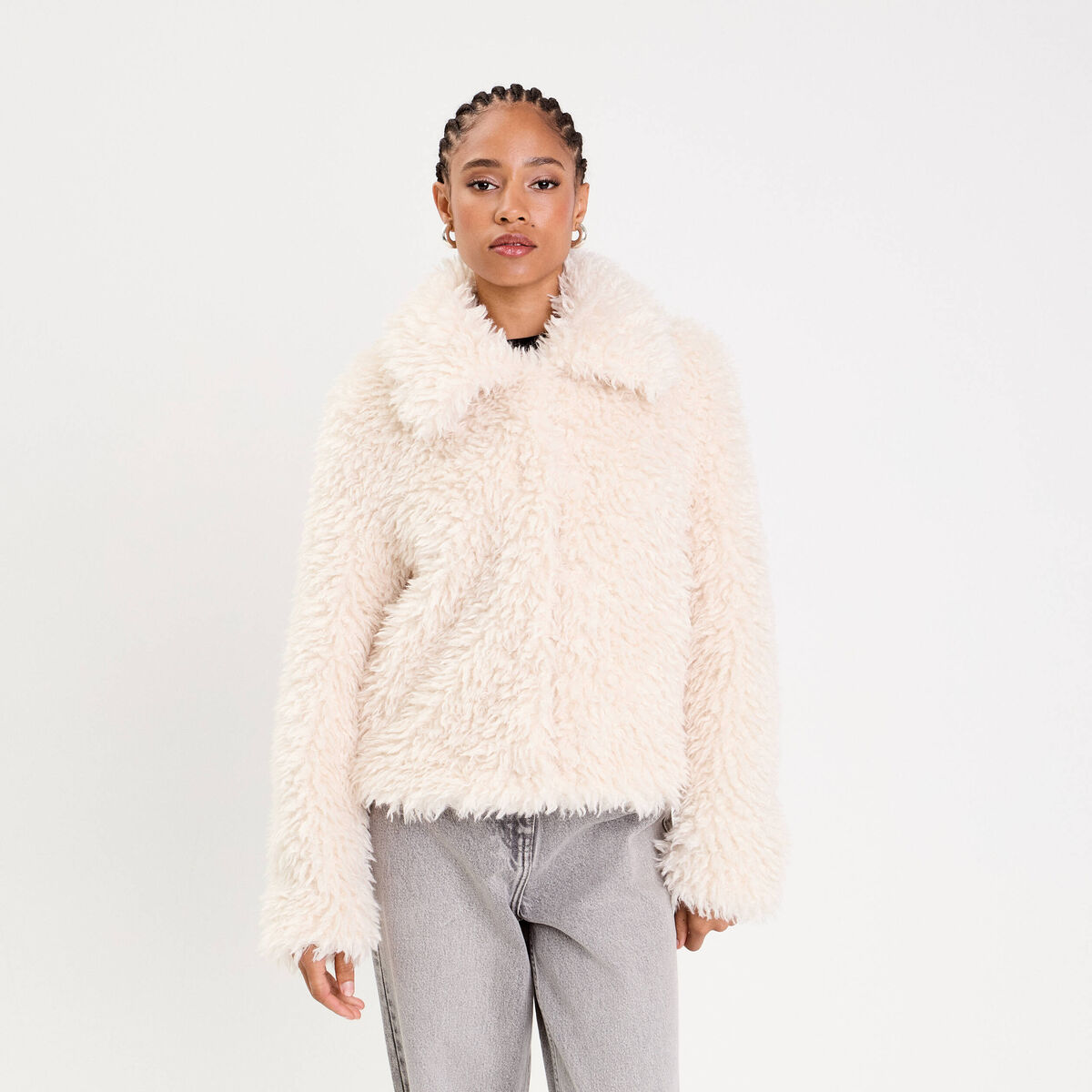 Veste fausse fourrure ecru femme