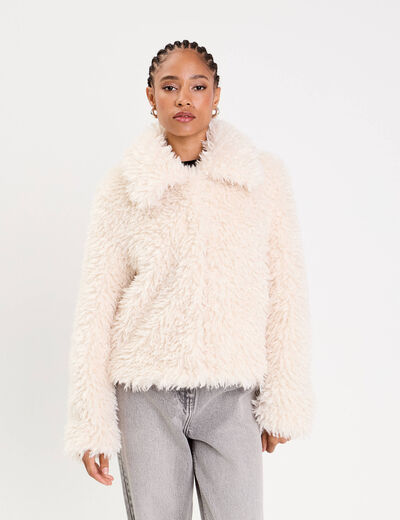 Veste fausse fourrure ecru femme