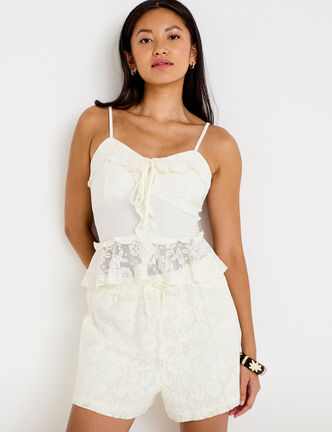 Short dentelle ecru femme