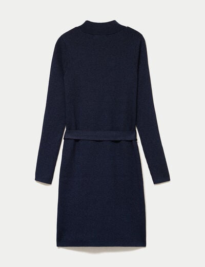 Robe pull ajust&eacute;e manches longues bleu marine femme