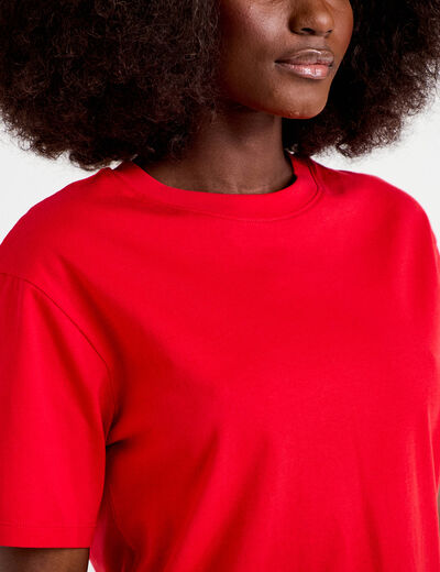 T-shirt col rond manches courtes rouge femme