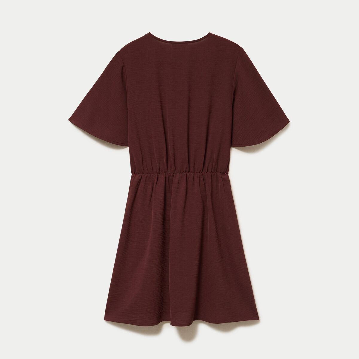 Robe courte &eacute;vas&eacute;e col v manches courtes marron femme