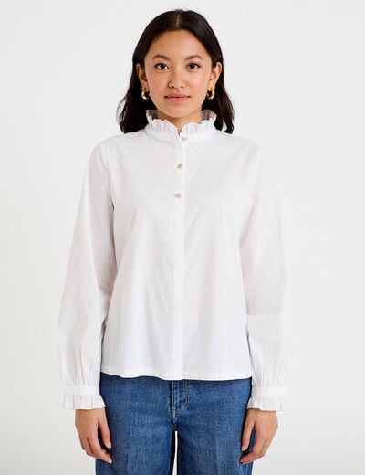 Chemise droite manches longues ecru femme