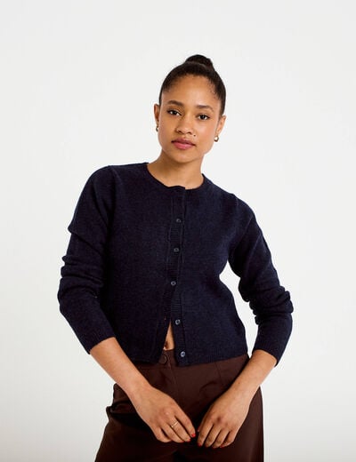 Gilet boutonn&eacute; manches longues bleu marine femme