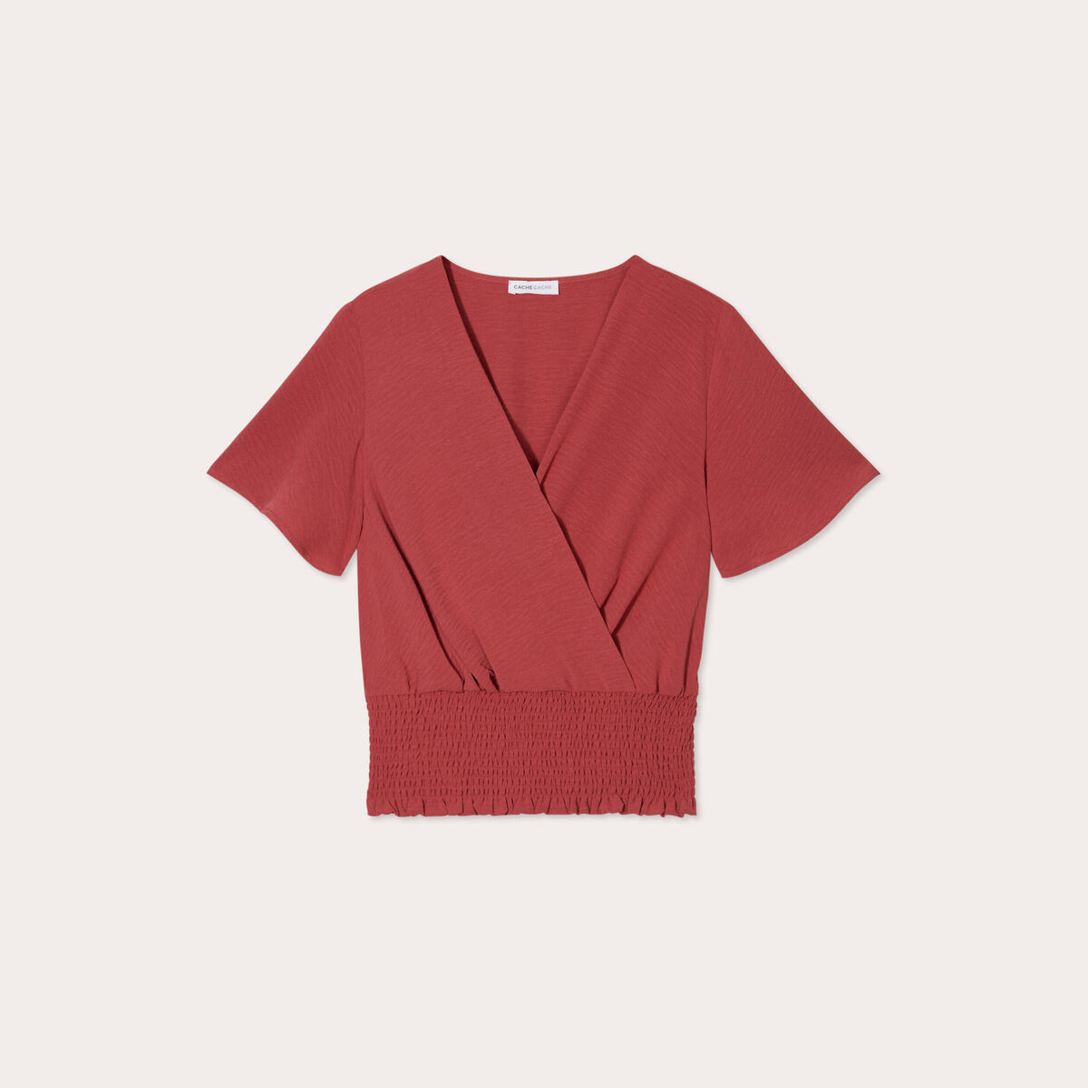 Blouse smock&eacute;e manches courtes vieux rose femme