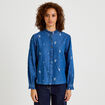 Chemise droite en jean col montant blanc femme
