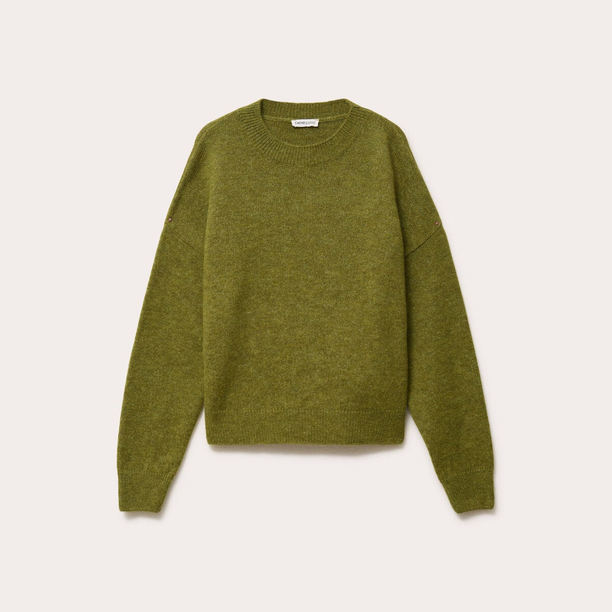 Pull col rond manches longues vert fonc&eacute; femme