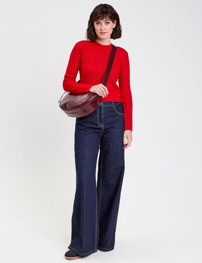 Pull ajust&eacute; col rond manches longues rouge femme
