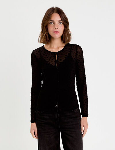 Gilet transparent manches longues noir femme