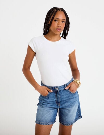 Bermuda regular 5 poches en jean denim double stone femme