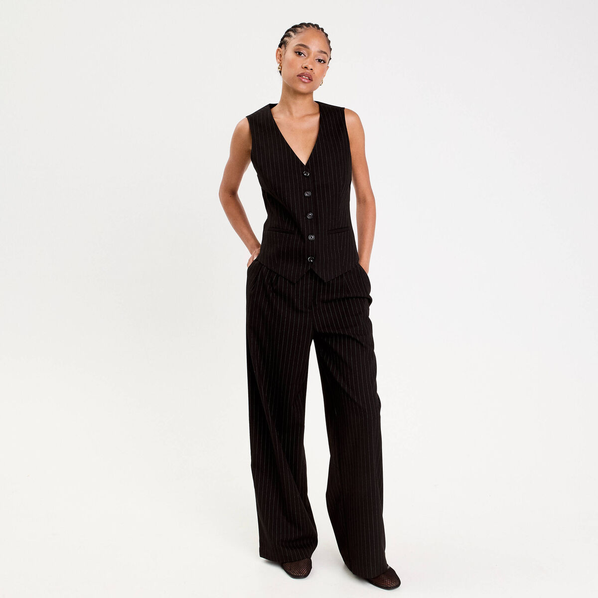 Gilet col V noir femme