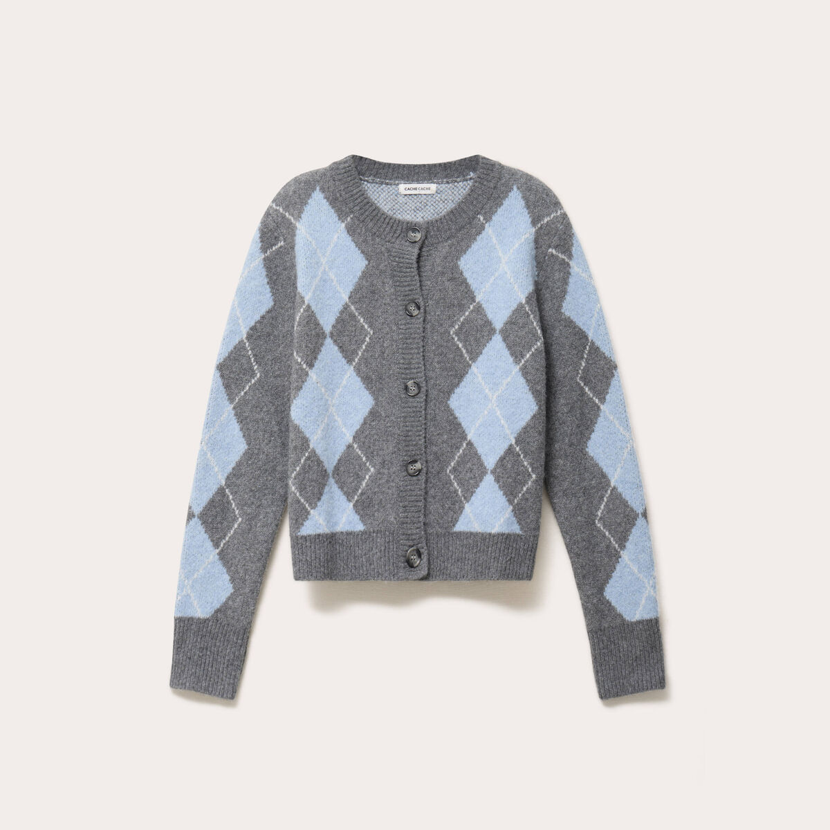 Cardigan col rond manches longues gris fonc&eacute; femme