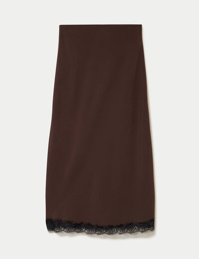 Jupe &eacute;vas&eacute;e 3/4 d&eacute;tail dentelle marron fonc&eacute; femme