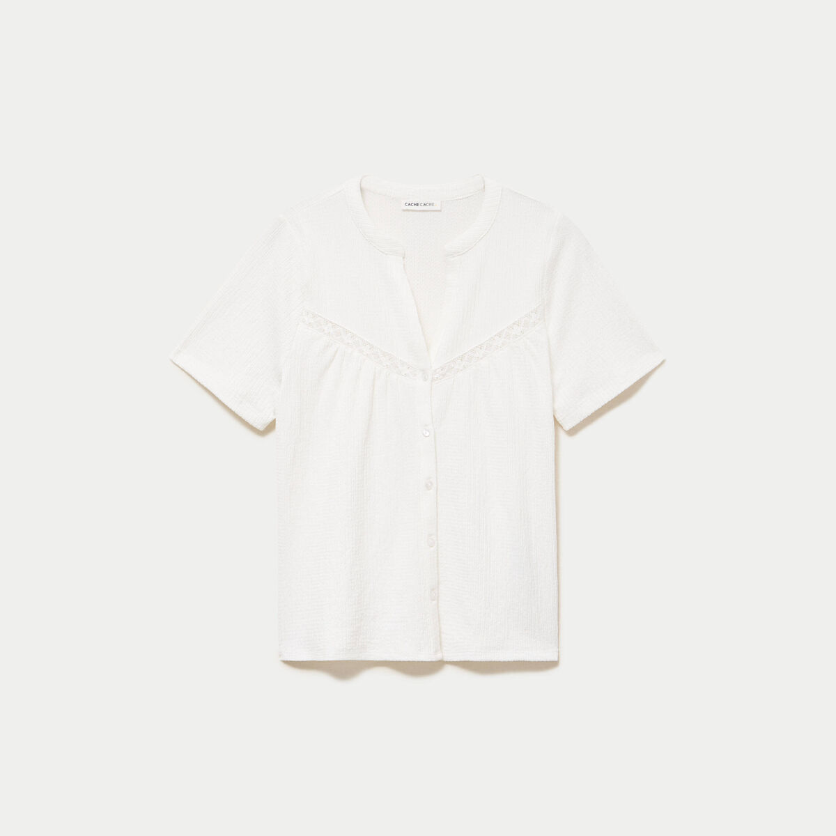 Blouse pliss&eacute;e col v manches courtes ecru femme