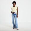 T-shirt col rond sans manches jaune pastel femme