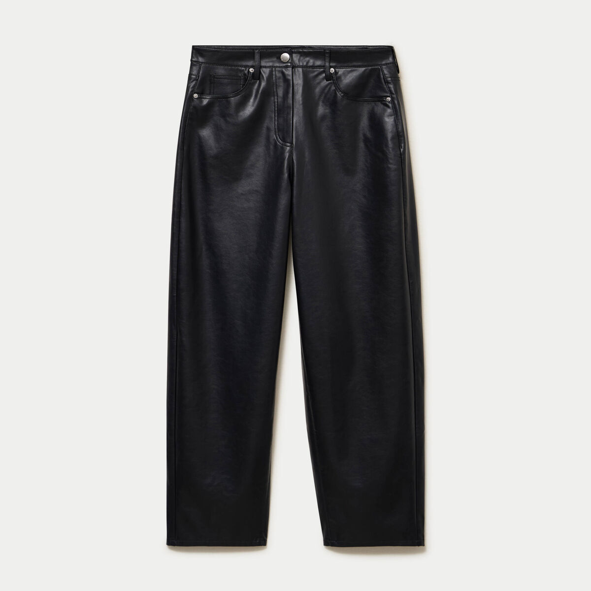 Pantalon barrel taille haute similicuir noir femme