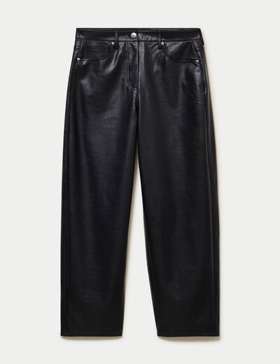 Pantalon barrel taille haute similicuir noir femme