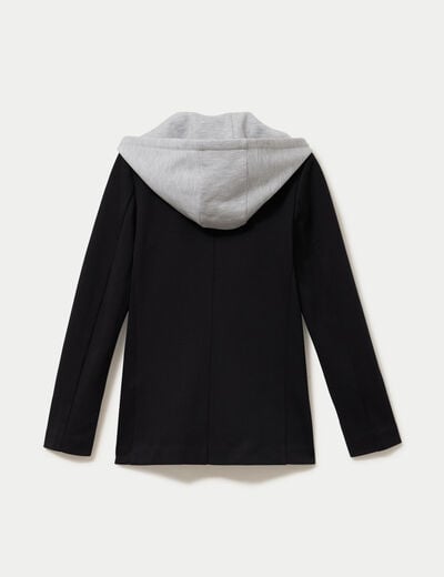 Veste cintr&eacute;e col tailleur &agrave; capuche noir femme