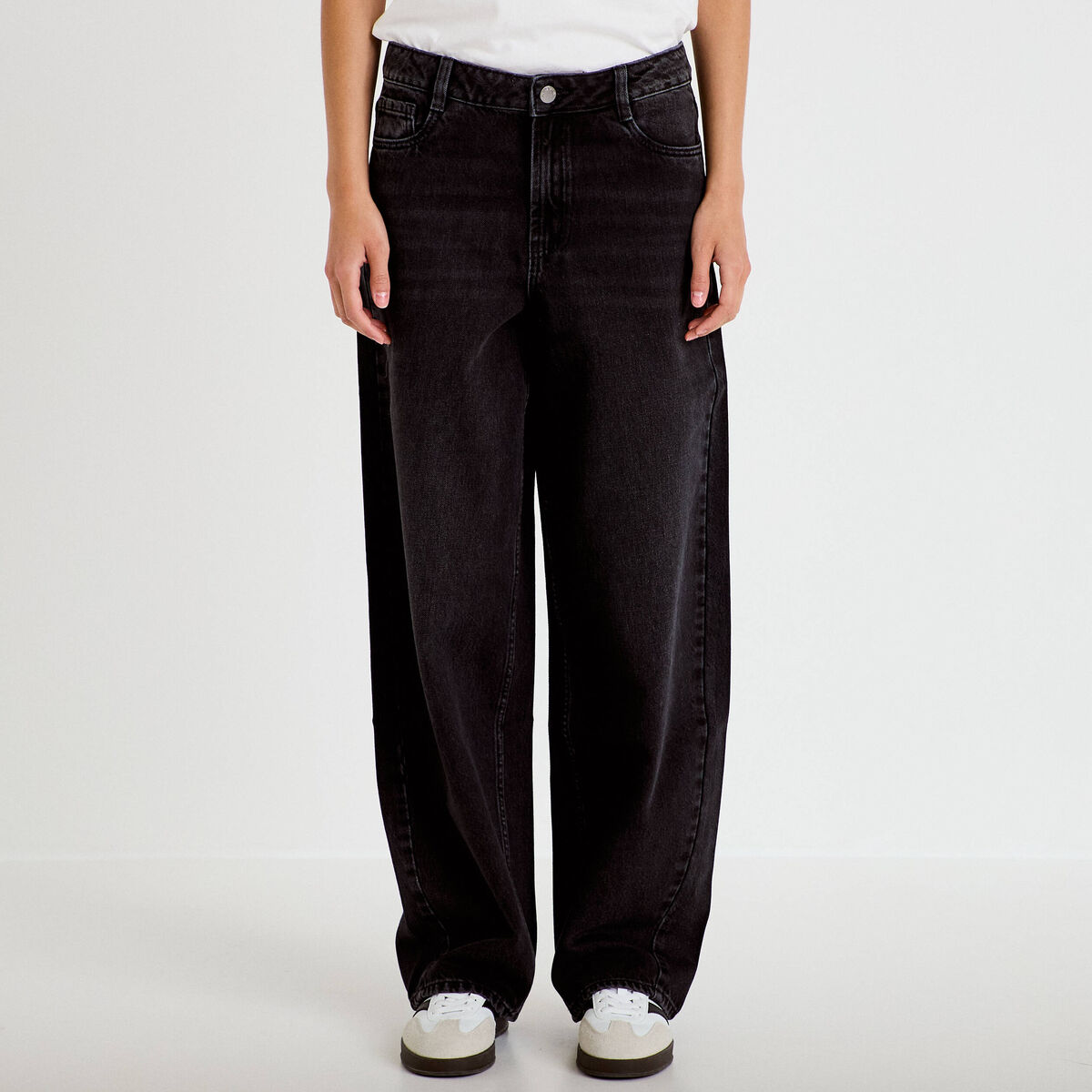 Jean barrel taille haute denim noir femme