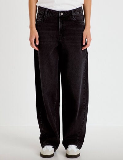 Jean barrel taille haute denim noir femme