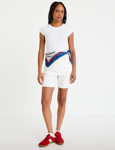 Bermuda regular 5 poches en jean denim blanc femme