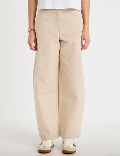 Pantalon chino coupe barrel beige femme