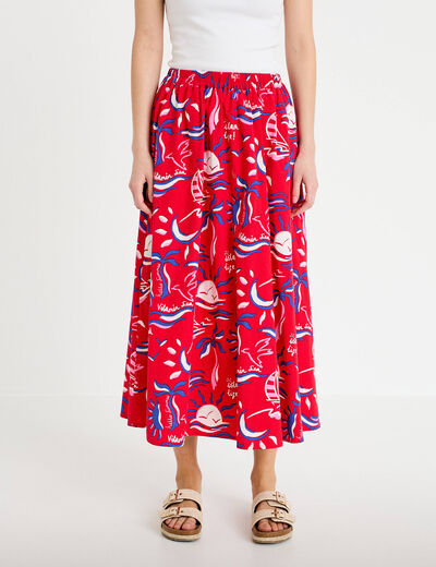Jupon &eacute;vas&eacute; long rouge femme