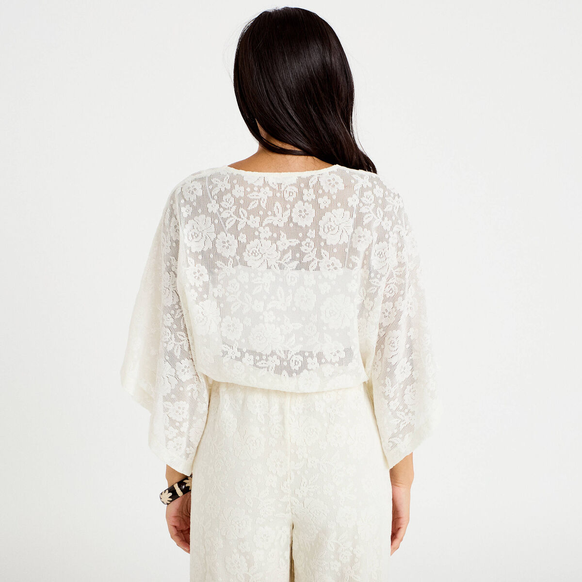 Kimono oversize ajour&eacute; ecru femme