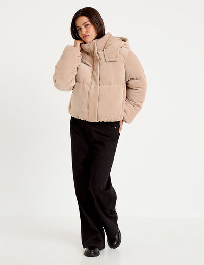 Doudoune r&eacute;versible courte velours beige femme