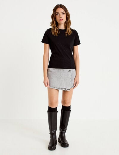 Jupe-short droite en jean denim gris femme