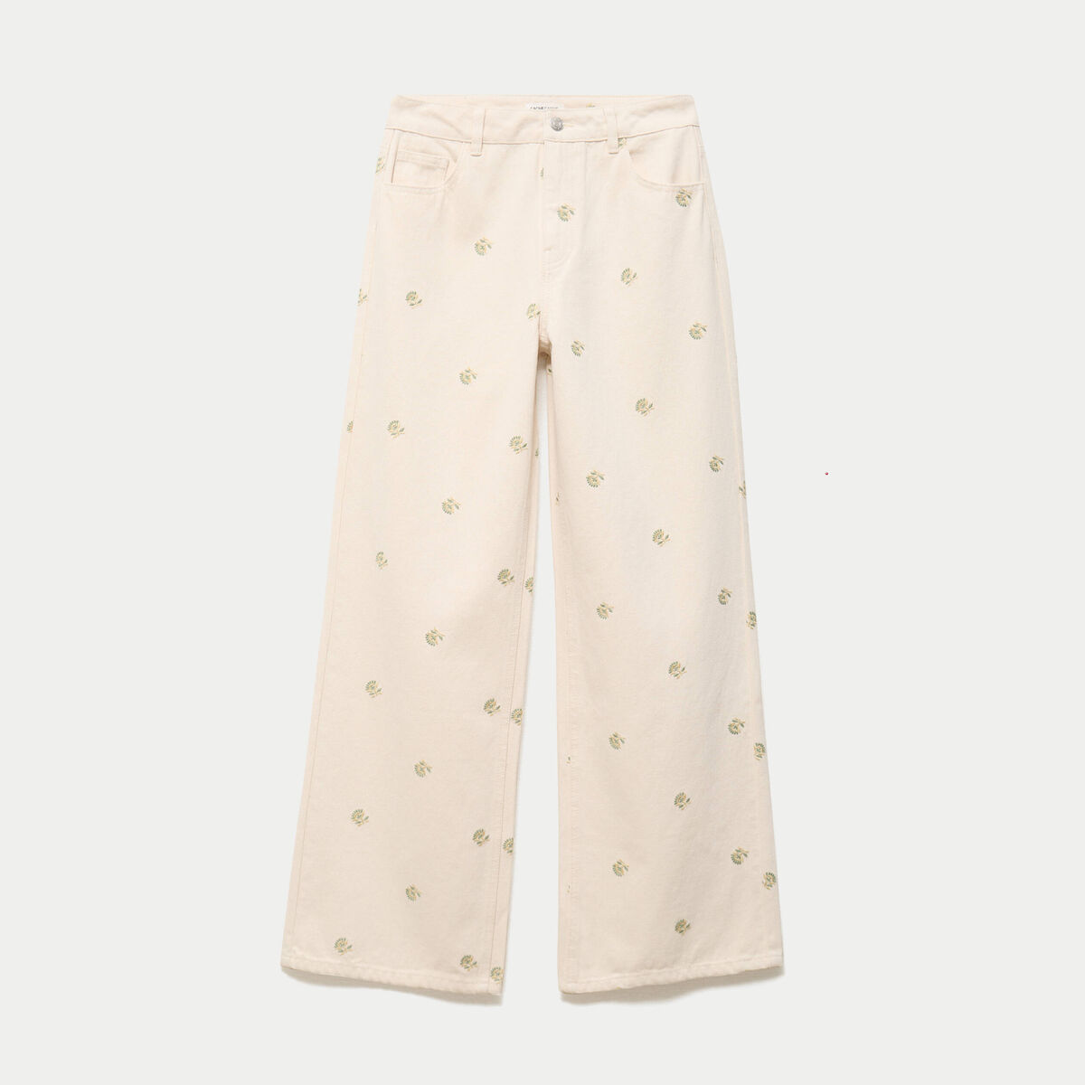 Jean wide leg broderie taille haute denim blanc femme