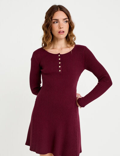 Robe pull patineuse manches longues bordeaux femme