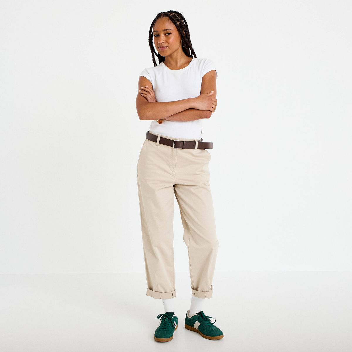 Pantalon chino avec ceinture amovible beige femme