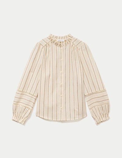 Blouse ajour&eacute;e manches longues marron femme