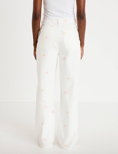 Jean wide leg taille haute &agrave; motif blanc femme