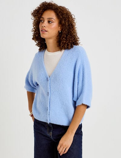 Gilet ample col v manches 3/4 bleu ciel femme