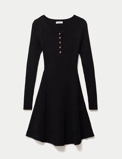 Robe pull patineuse manches longues noir femme