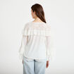 Blouse col v manches longues dentelle ecru femme