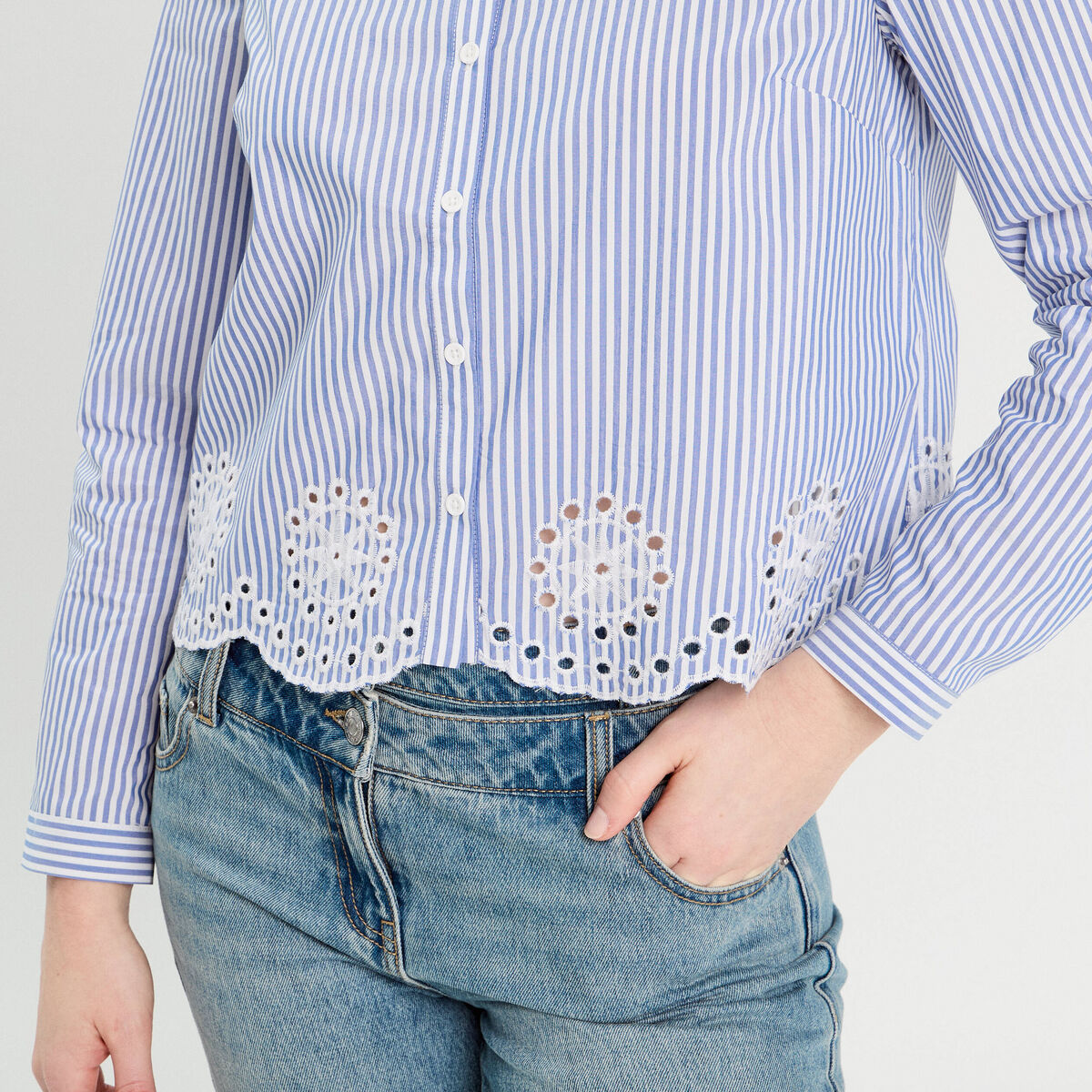 Chemise avec broderie blanc femme