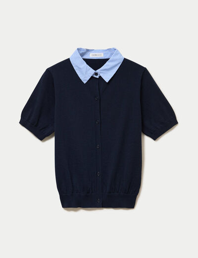 Polo col chemise manches courtes bleu marine femme