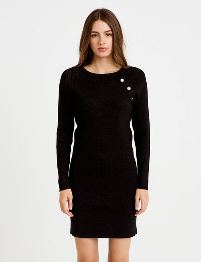 Robe pull ajust&eacute;e manches longues noir femme