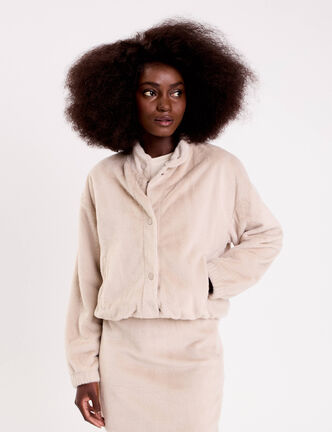 Veste fausse fourrure sable femme