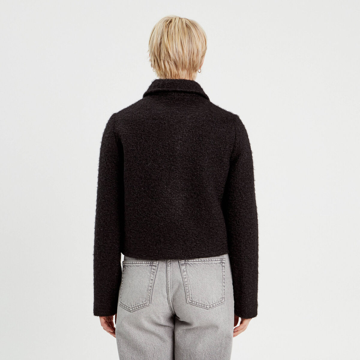 Veste bouclette boutonn&eacute;e noir femme