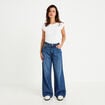 Jean wide leg taille haute Petite bleu fonc&eacute; femme