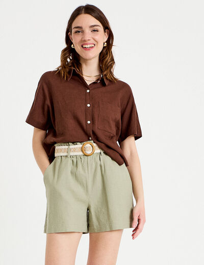 Short flare avec ceinture amovible vert kaki femme