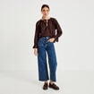 Blouse droite manches longues col rond marron fonc&eacute; femme