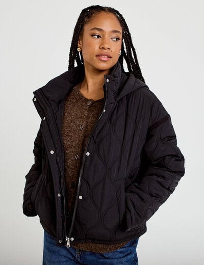 Veste droite &agrave; capuche manches longues noir femme