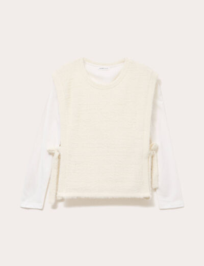 T-shirt pull sans manches 2-en-1 ecru femme